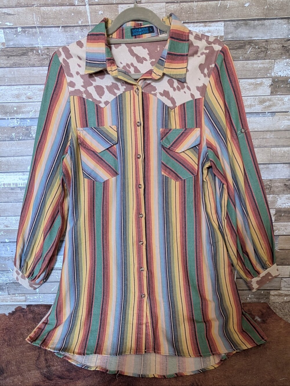 Fashion Express Southwestern Striped W Faux Suede Upper Long Tunic
